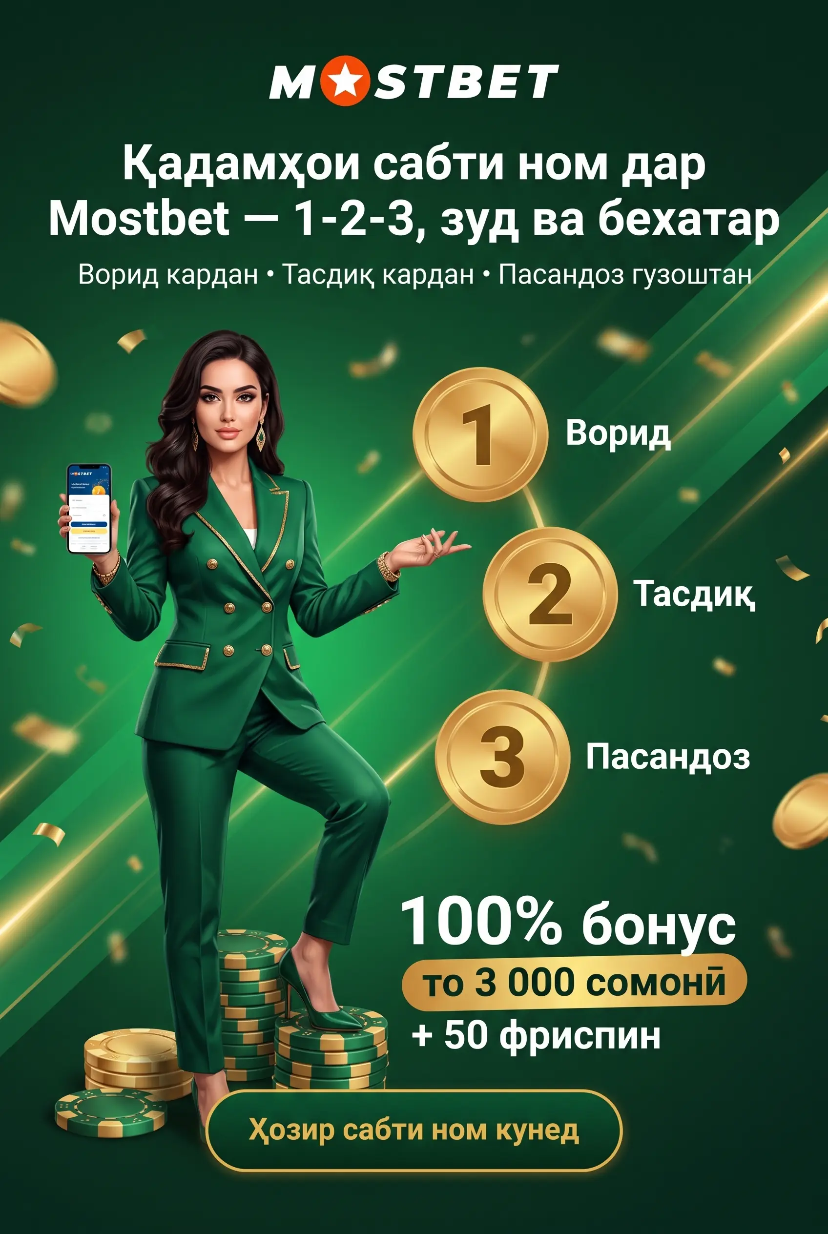 Қадамҳои раванди сабти ном дар Mostbet